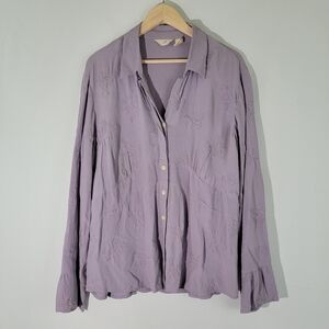 Soft Surroundings Women Lavender Button-Up Top Sz XL-Tall Floral Embroidered